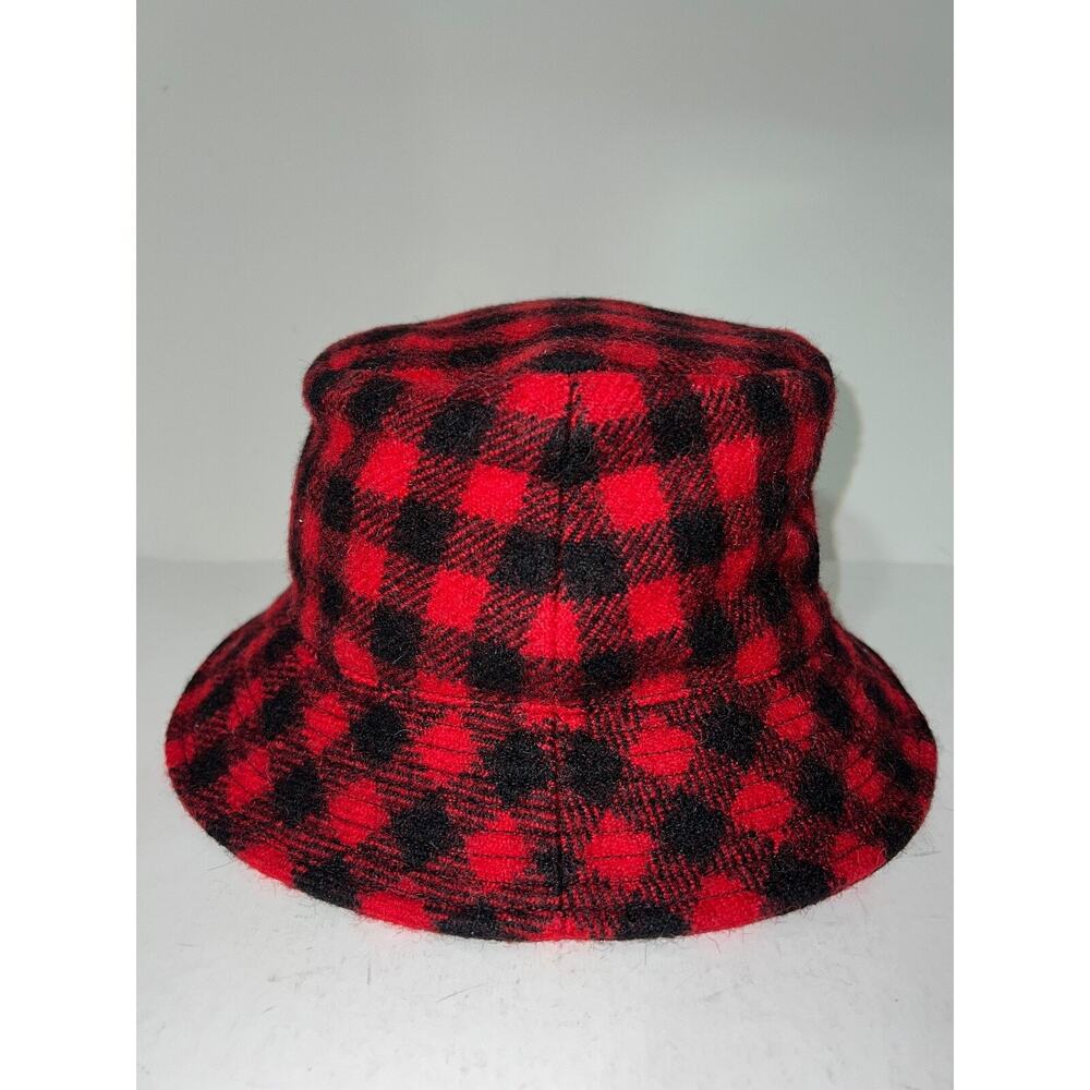 Celine Paris Black Red Checkered Check Wool White Logo Sun Fall Bucket Hat M - Picture 7 of 10